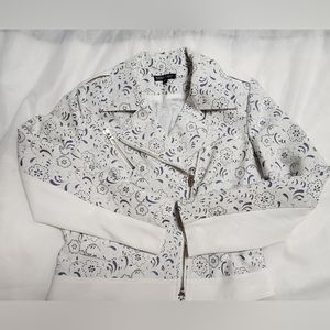 Boho Chic Brand Women's Moto Jacket White & Blue Floral